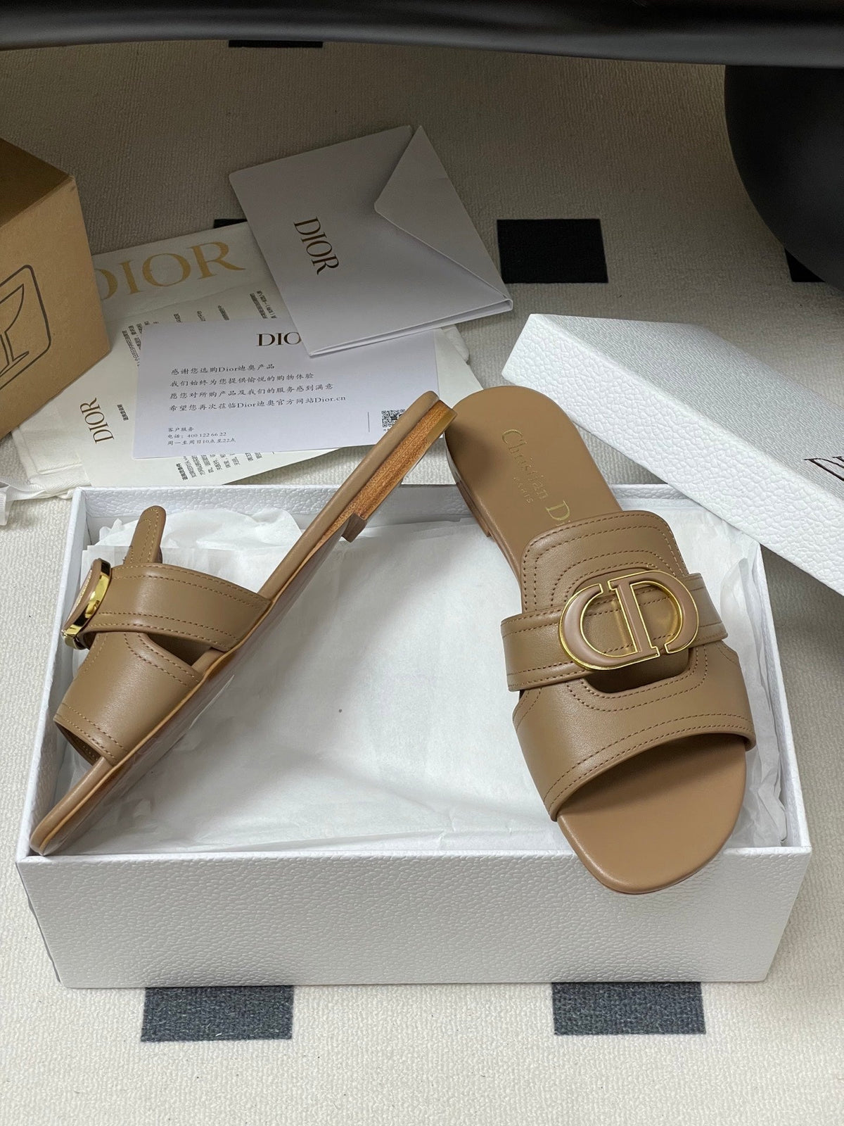 DIOR CLASSIC MONTAIGNE SANDALS 25S IN BROWN LAMBSKIN WITH CD LOGO